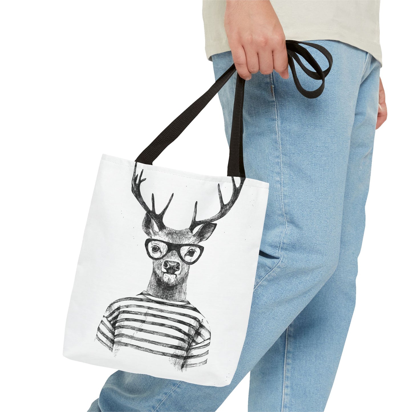 Hipster Deer Tote Bag — I DEER U Striped Deer Graphic Shoulder Tote