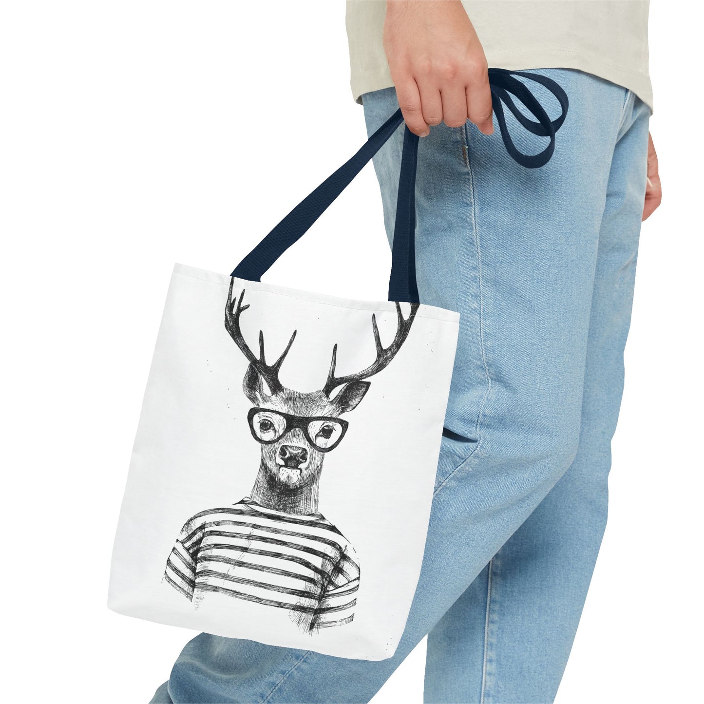 Hipster Deer Tote Bag — I DEER U Striped Deer Graphic Shoulder Tote