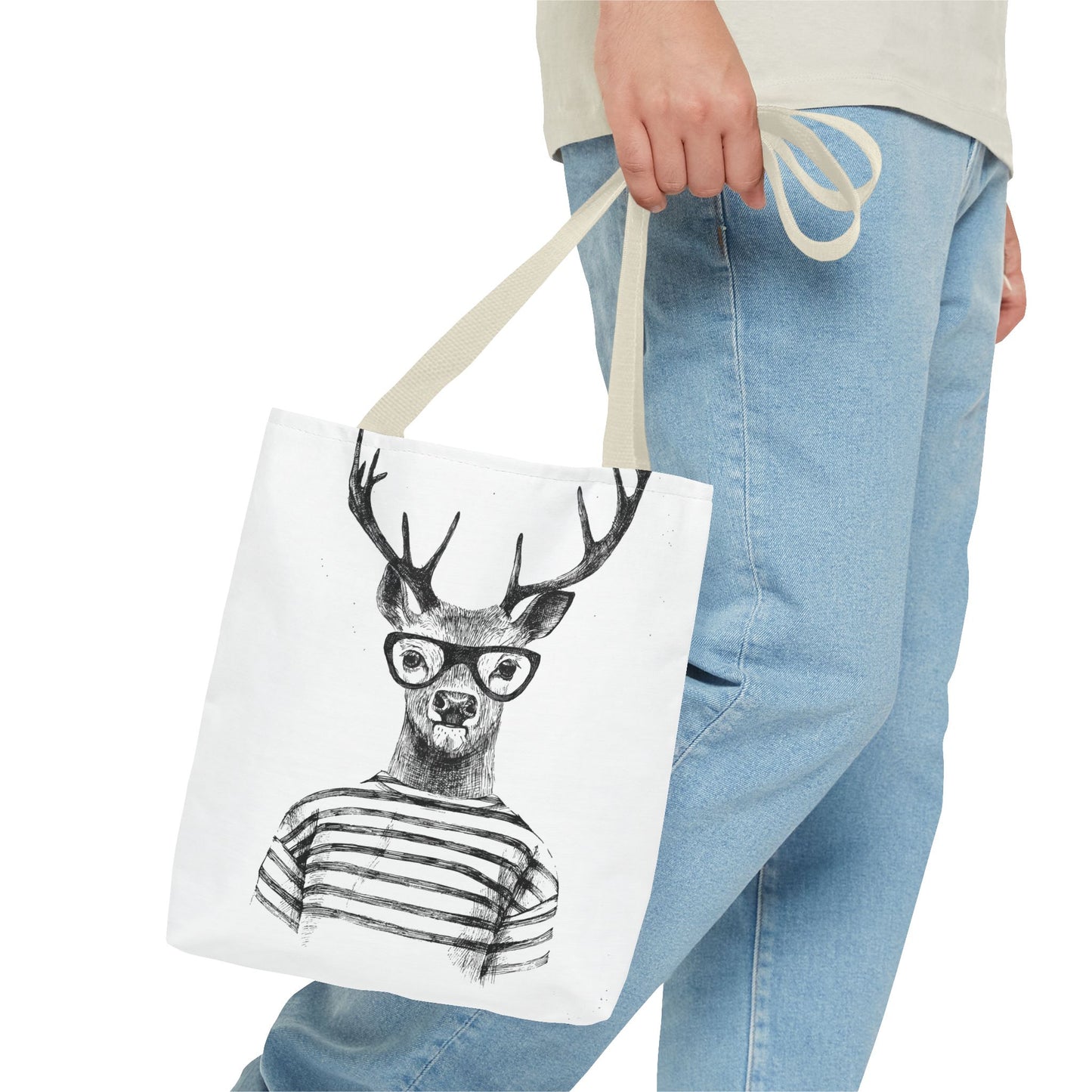 Hipster Deer Tote Bag — I DEER U Striped Deer Graphic Shoulder Tote