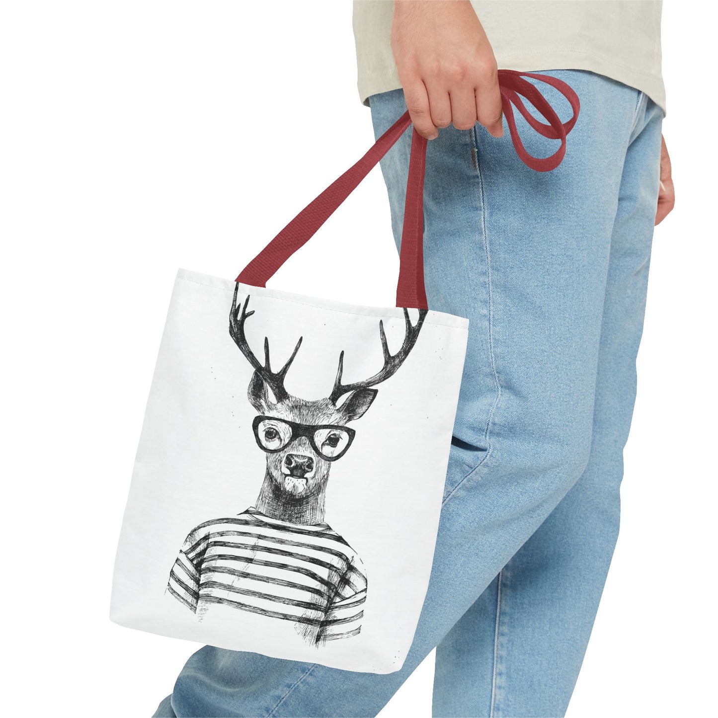 Hipster Deer Tote Bag — I DEER U Striped Deer Graphic Shoulder Tote