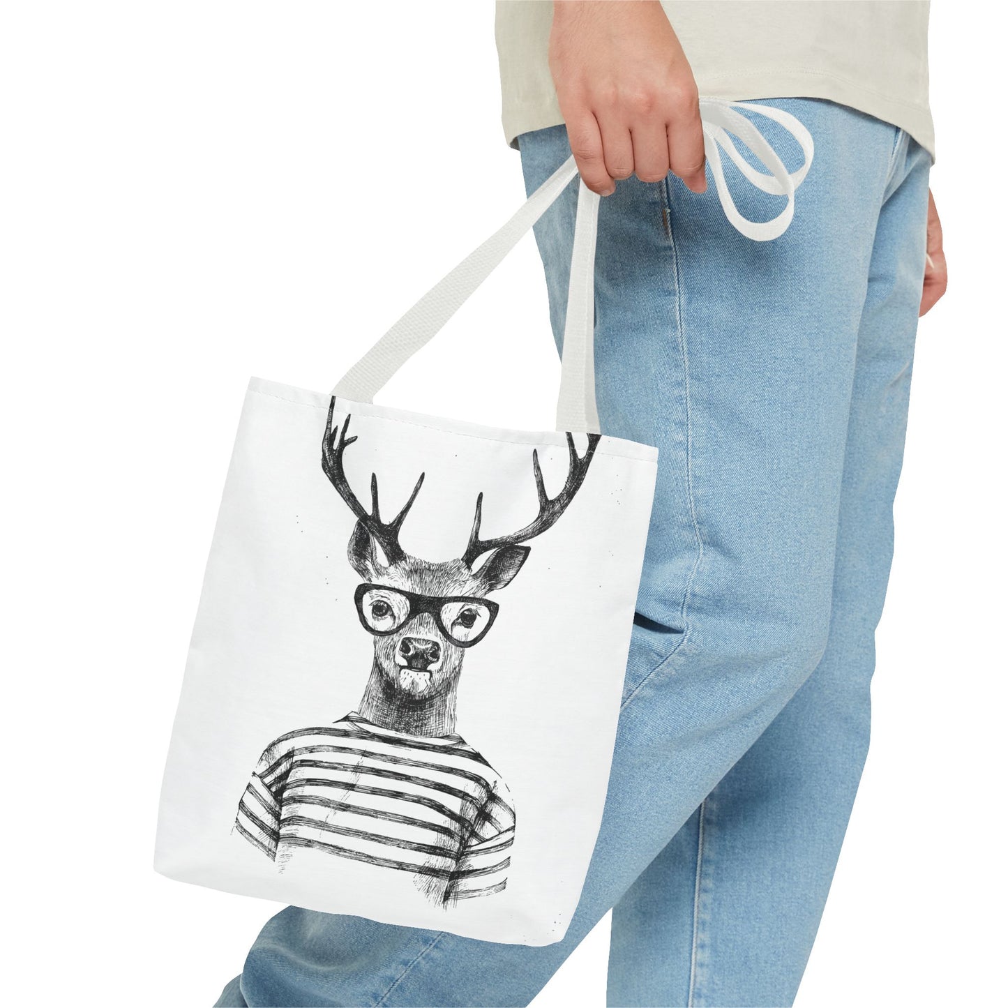Hipster Deer Tote Bag — I DEER U Striped Deer Graphic Shoulder Tote